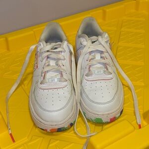 White Leather Sneakers with Rainbow Accents
